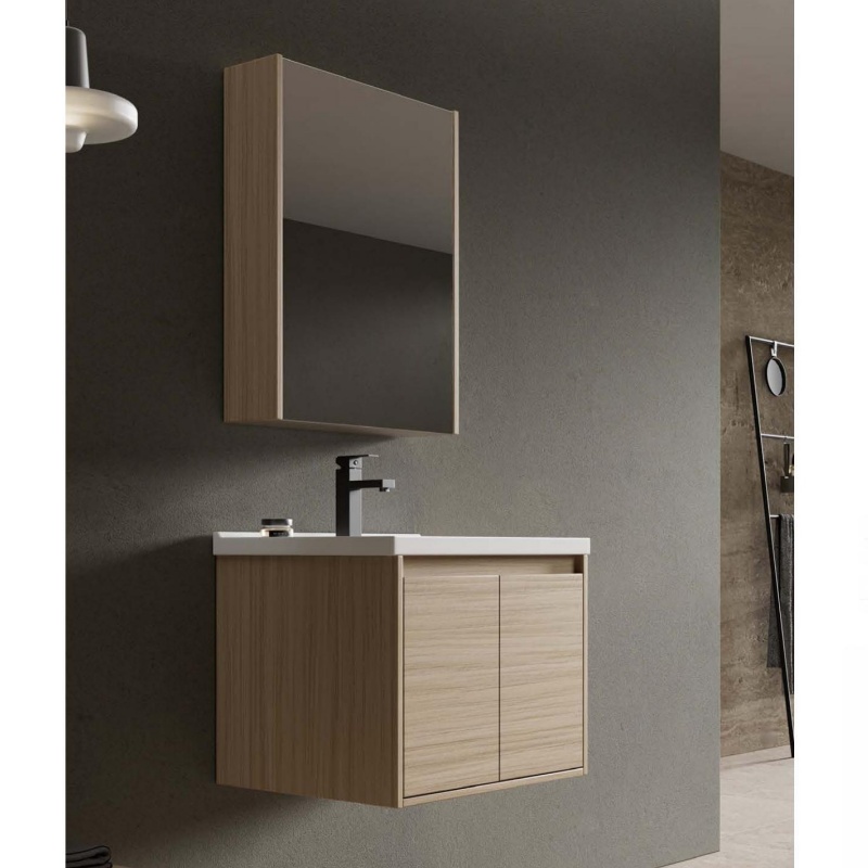 French Style with LED Light Basin Double Door PVC Bathroom Cabinet