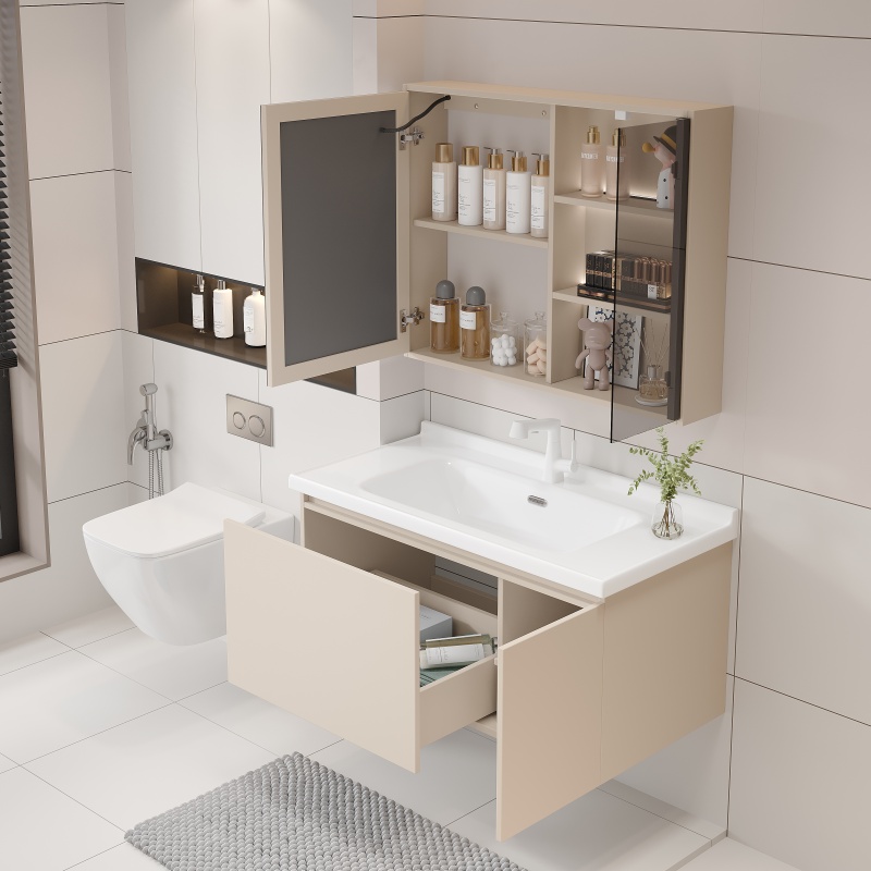 Modern 80cm Wall-Mounted Bathroom Cabinet with Stylish Ceramic Basin