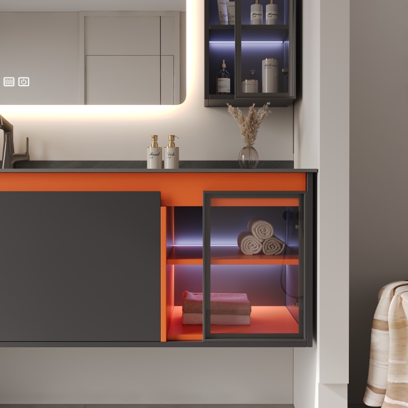 High Density 80cm Vanity with LED Light Sanitary Ware PVC Bathroom Cabinet