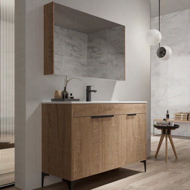 Hot Trend Plywood Cabinet Rock Slate Basin and LED Mirror Bathroom Vanity