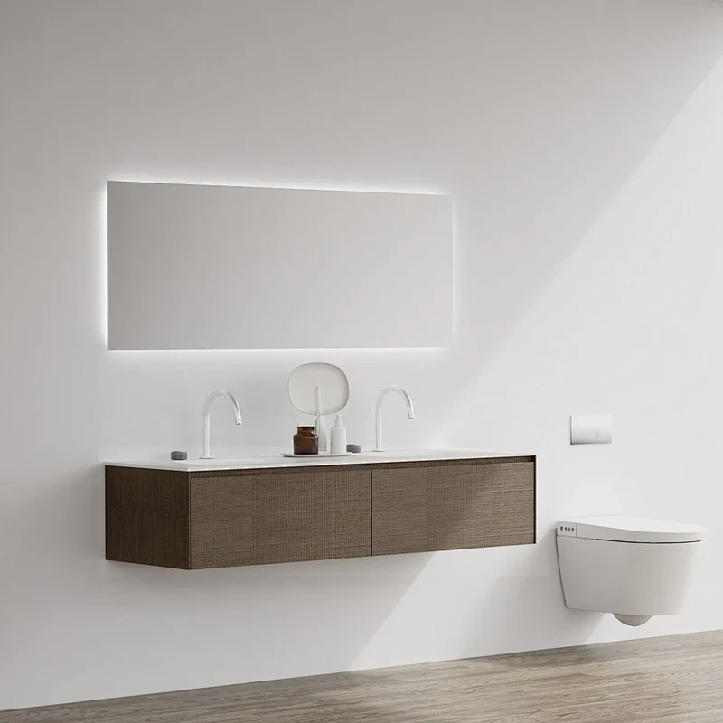 Hot Sale Modern Cabinet Plywood Bathroom Vanity with 3 Color Light