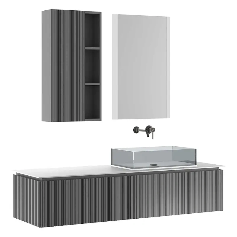 Wholesale Plywood Ceramic Basin MDF Bathroom Vanity Cabinet with LED Mirror