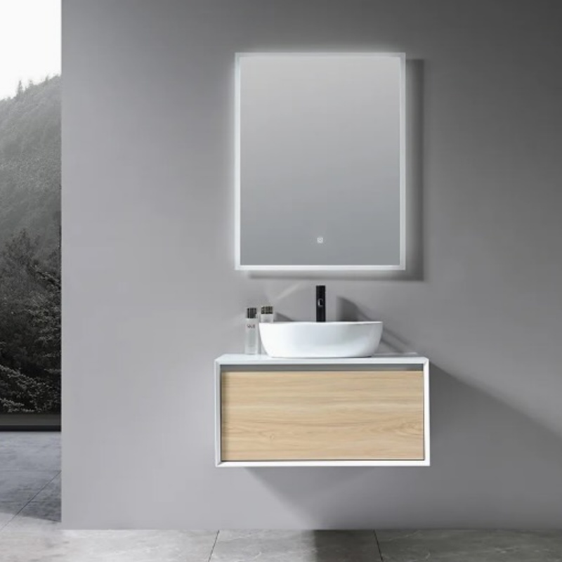 Modern Single Sink Floating Wall Mounted Cabinet LED Mirror MDF Bathroom Vanity