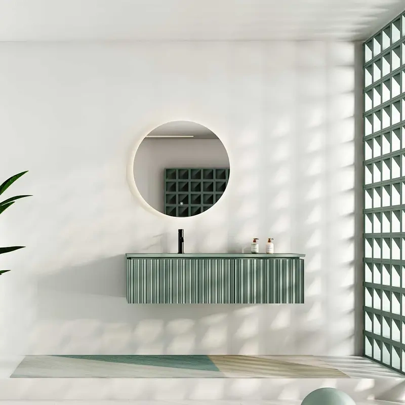 Latest Hot Sale Sanitary Ware MDF Bathroom Furniture with LED Mirror