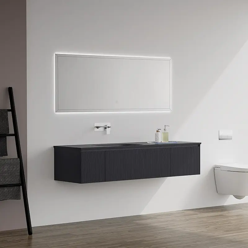 Modern Industrial Style MDF Mirrored Wall Hanging Bathroom Cabinet Vanity with Sink