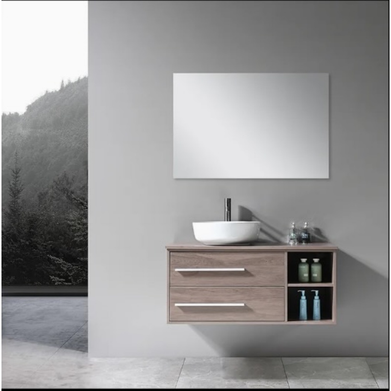 Modern Large Capacity MDF Grille Laminated Bathroom Cabinet with Double LED Mirrors