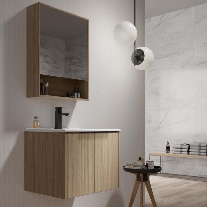 100cm Aviation PC Endurance Board PVC Bathroom Cabinet with Ceramic Basin