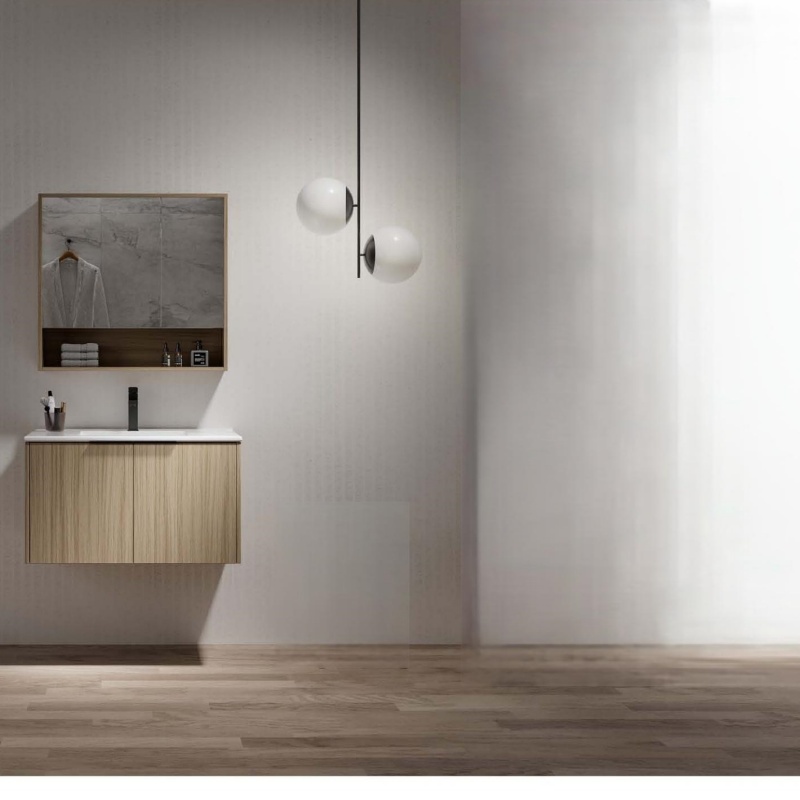China Sanitary Ware Plywood Vanities Hotel Home Bathroom Cabinet with Ceramic Basin
