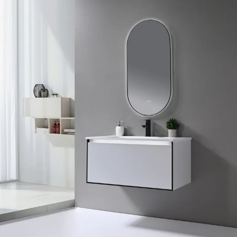 MDF Wash Bathroom Vanity Stone Slabs Floor Standing Sink Cabinets with Mirror