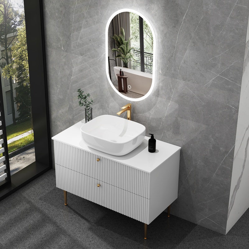 Popular Design Wall Mounted Plywood Fancy Bathroom Vanity with Side Basin