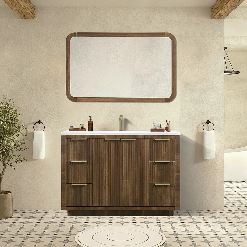 Costom Macaron Colors MDF Bathroom Cabinet Furniture Vanity Set with LED Mirror