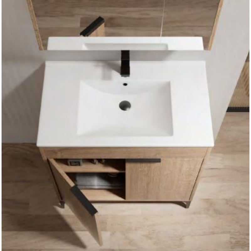 Hot Trend Plywood Cabinet Rock Slate Basin and LED Mirror Bathroom Vanity