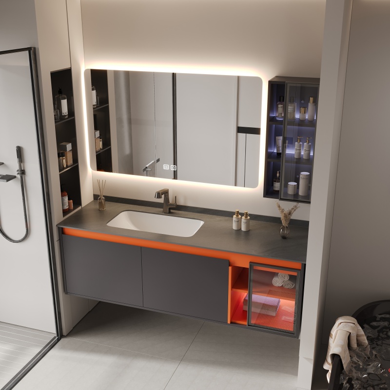 Stylish 80cm Durable PVC Bathroom Storage Cabinet Sanitary Ware Vanity
