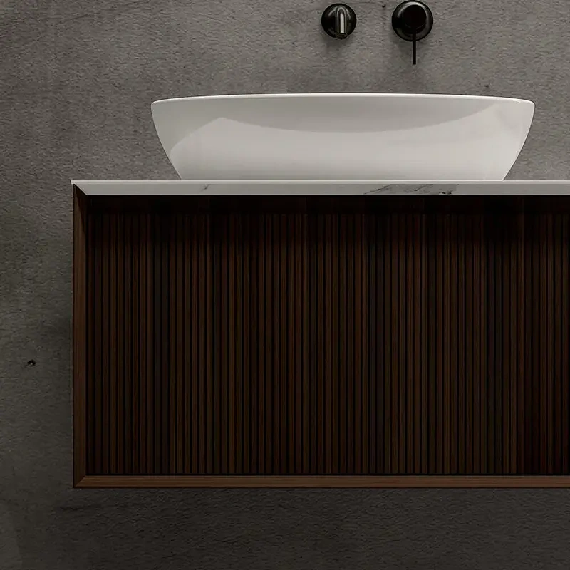 MDF Wash Bathroom Vanity Stone Slabs Floor Standing Sink Cabinets with Mirror