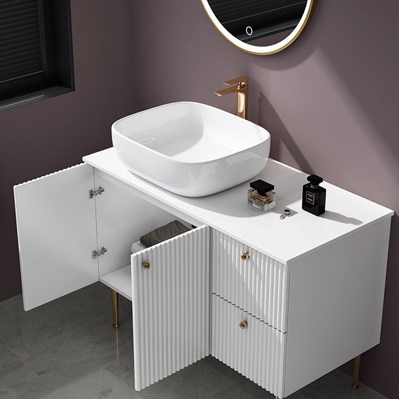 Popular Design Wall Mounted Plywood Fancy Bathroom Vanity with Side Basin