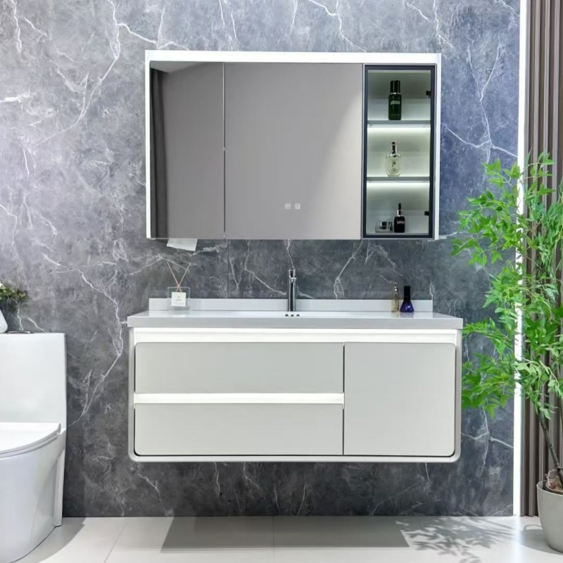 Costom Macaron Colors MDF Bathroom Cabinet Furniture Vanity Set with LED Mirror