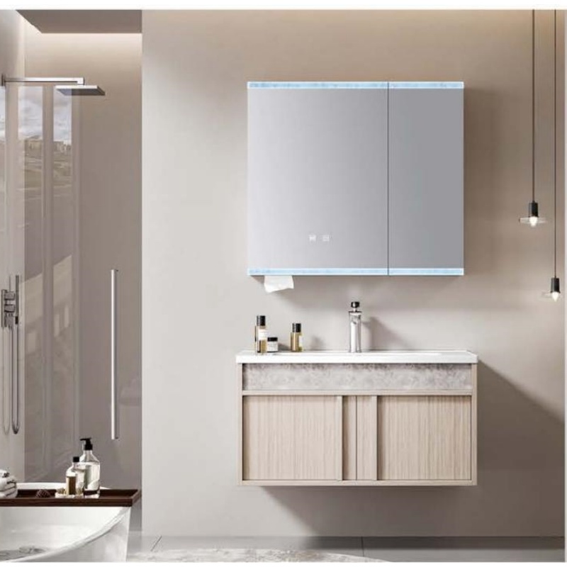 70cm PVC Bathroom Cabinet with Ceramic Basin Durable Modern Bathroom Furniture