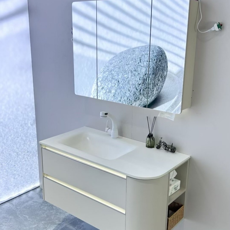 Luxury MDF Wood Bathroom Vanity Set with LED Mirror & Sink