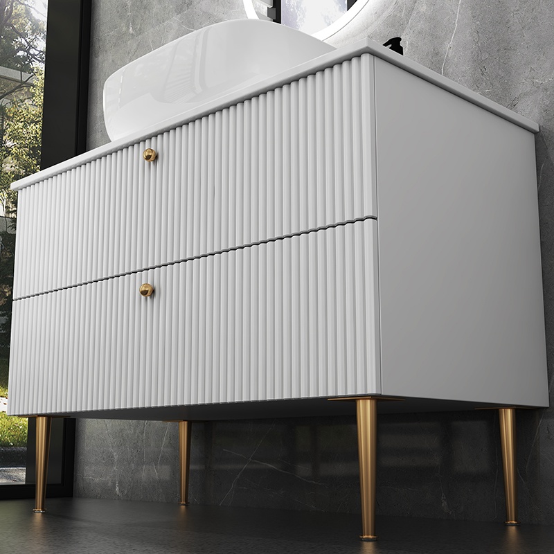 Popular Design Wall Mounted Plywood Fancy Bathroom Vanity with Side Basin