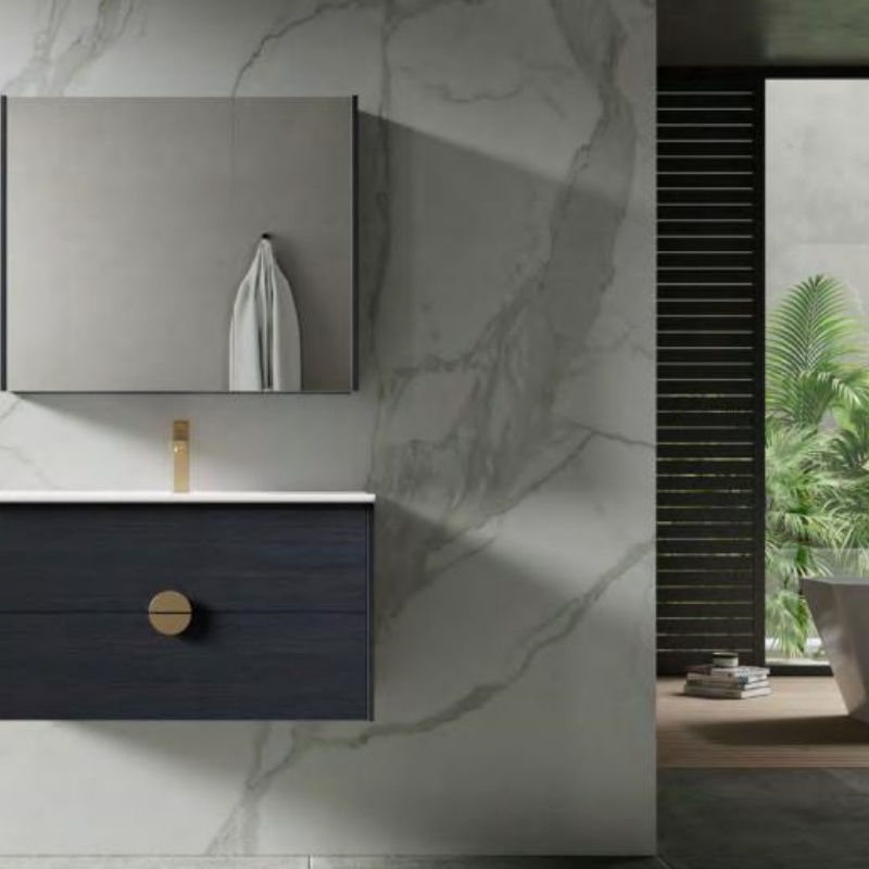 New Design Plywood Bathroom Cabinet Double Drawers and LED Mirror Bathroom Vanity