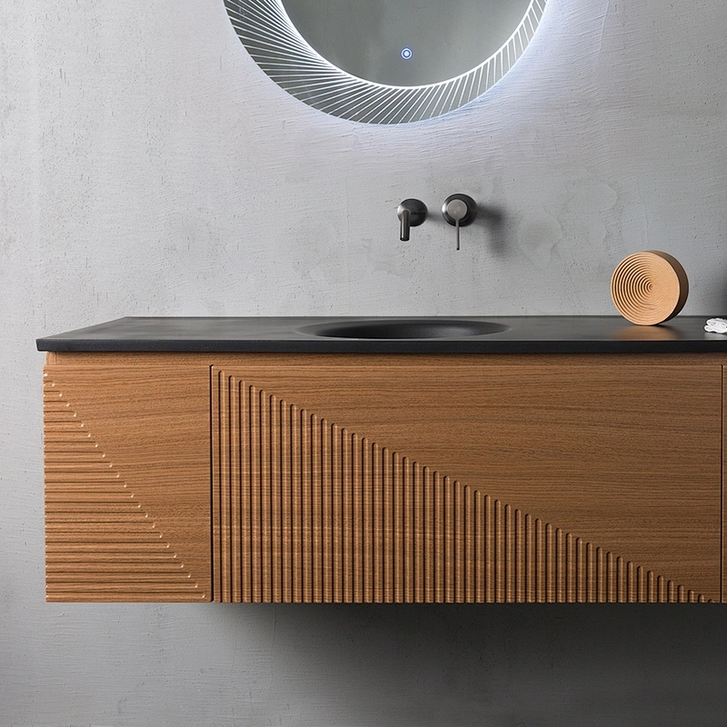 Modern Large Capacity MDF Grille Laminated Bathroom Cabinet with Double LED Mirrors