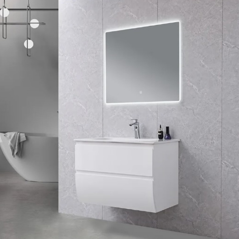 Modern Single Sink Floating Wall Mounted Cabinet LED Mirror MDF Bathroom Vanity