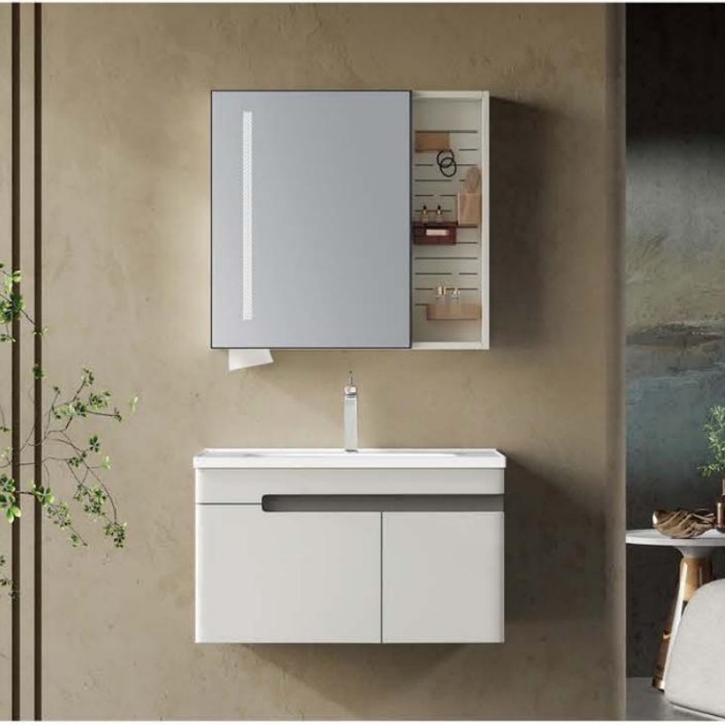 70cm PVC Bathroom Cabinet with Ceramic Basin Durable Modern Bathroom Furniture
