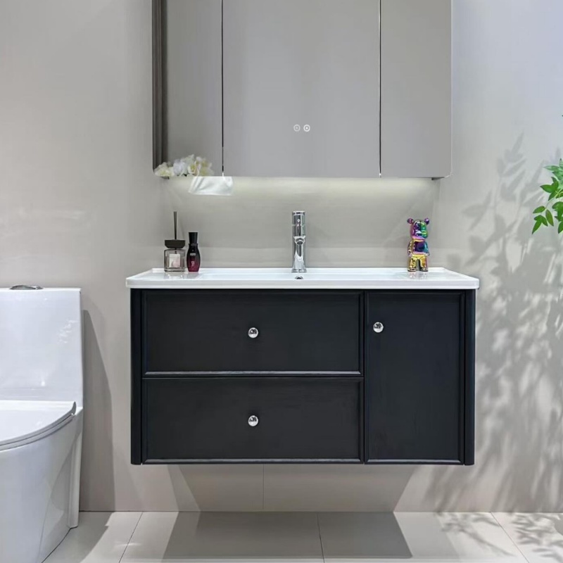 Custom Bathroom Vanity Units MDF PVC White Free Standing with Ceramic Basin