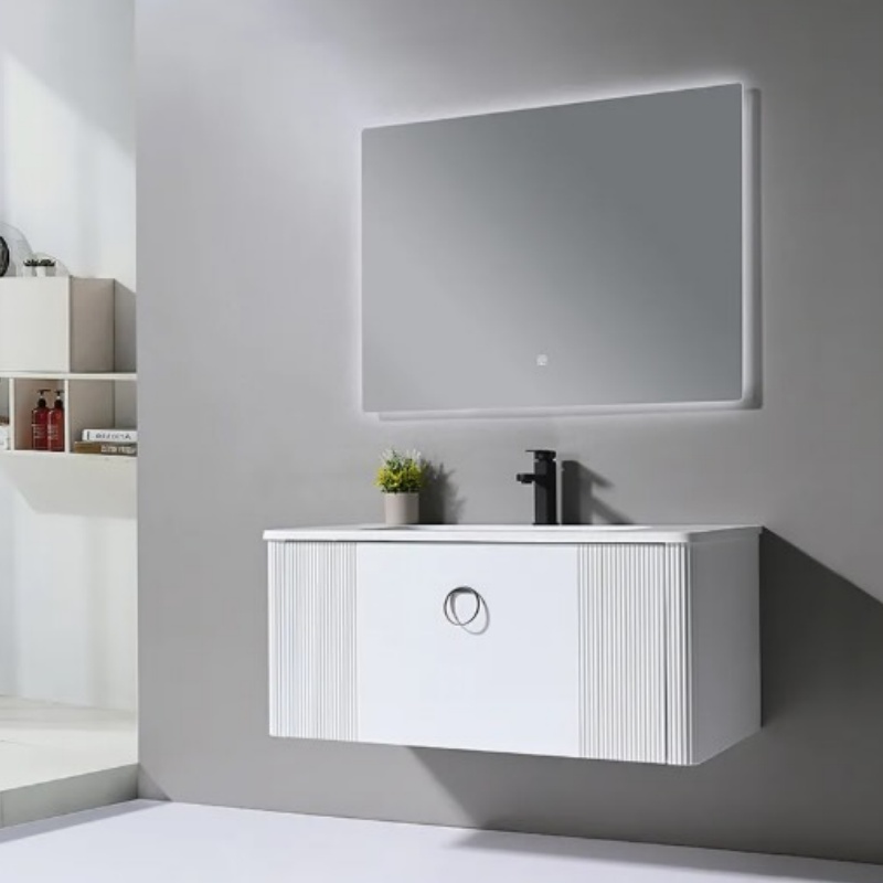MDF Wash Bathroom Vanity Stone Slabs Floor Standing Sink Cabinets with Mirror