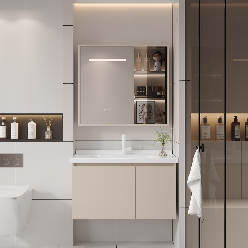 Modern 80cm Wall-Mounted Bathroom Cabinet with Stylish Ceramic Basin
