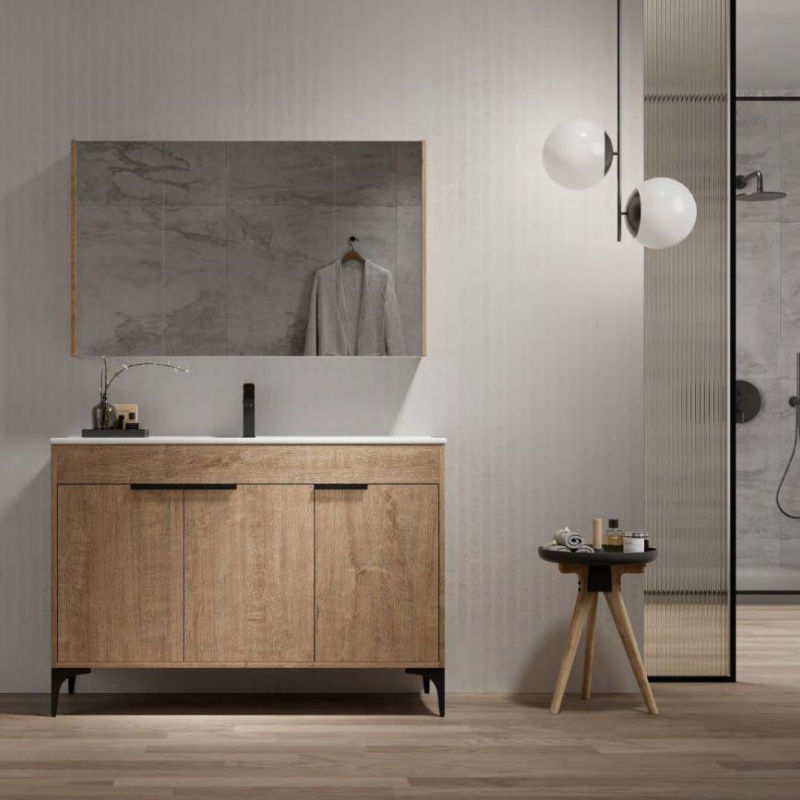 Hot Trend Plywood Cabinet Rock Slate Basin and LED Mirror Bathroom Vanity
