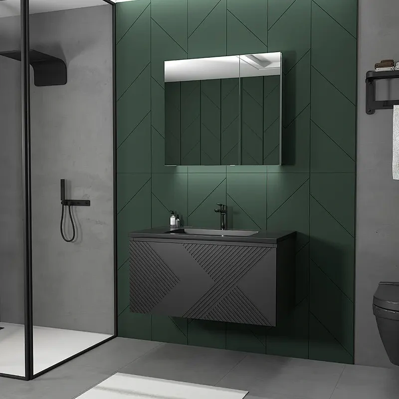 Modern Single Sink Floating Wall Mounted Cabinet LED Mirror MDF Bathroom Vanity