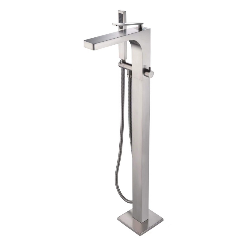 Freestanding Silver Square Flat Head Waterfall Bathtub Faucet