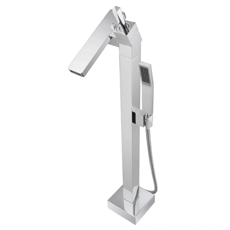 Freestanding Silver Square Flat Head Waterfall Bathtub Faucet
