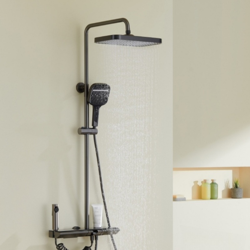 Elegant Gun Gray Brass Shower Faucet System for Luxurious Bathrooms