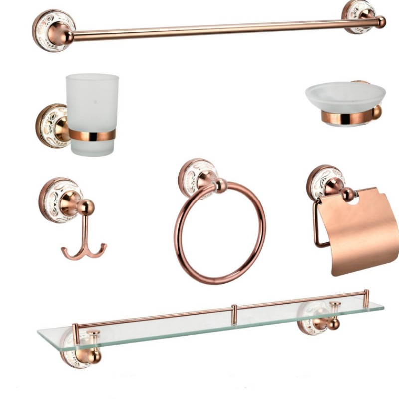 Modern Hotel Chrome Wall Mount Toilet Bamboo Bathroom Accessories Set