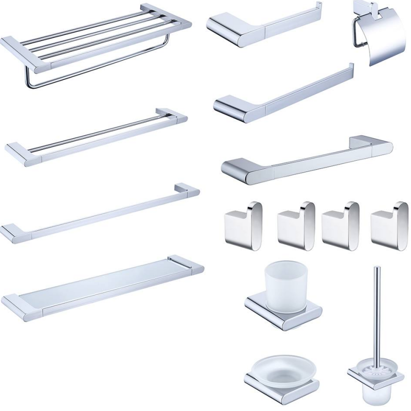 Modern 5 Piece Satin Nickel Bathroom Hardware Towel Bar Accessory Set
