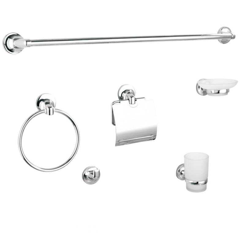 Modern Hotel Chrome Wall Mount Toilet Bamboo Bathroom Accessories Set