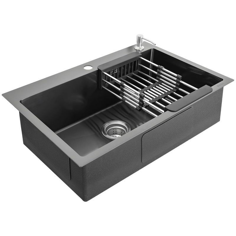 Premium Handmade Square Kitchen Sink SUS304 SUS316 Stainless Steel Single Bowl Brushed Finish Custom Color