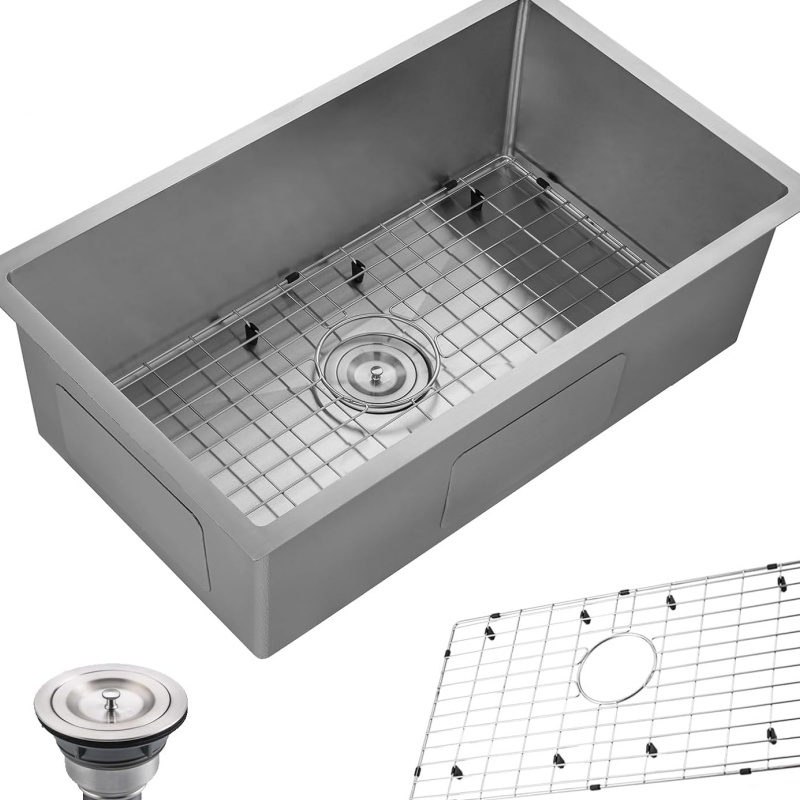 Premium Handmade Square Kitchen Sink SUS304 Stainless Steel Single Bowl Deep Undermount Kitchen Sink